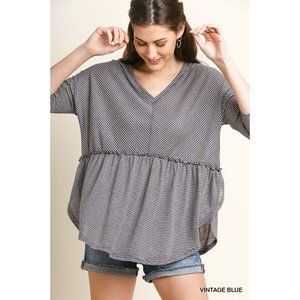 Umgee Babydoll Striped Top, Blue